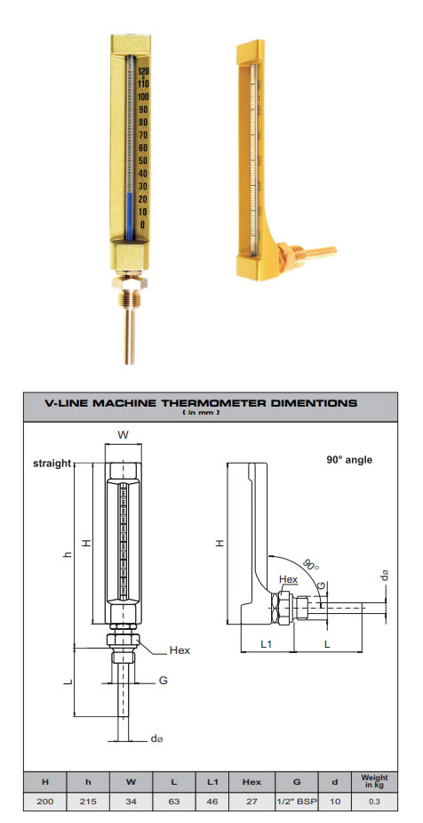 Industrial Temperature Gauges Machine Thermometer - V-Line